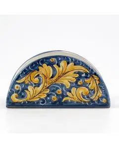 Italian napkin holder from the Rinascimento Blu e Giallo collection handmade by Ceramiche Rampini in Gubbio, Italy