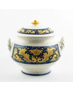 Italian soup tureen from the Rinascimento Blu e Giallo collection handmade by Ceramiche Rampini in Gubbio, Italy