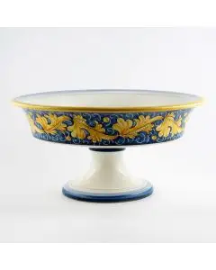 Italian footed fruit bowl from the Rinascimento Blu e Giallo collection handmade by Ceramiche Rampini in Gubbio, Italy