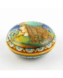 Italian large keepsake box featuring a Renaissance-style portrait handmade by Alvaro Binaglia in Deruta Italy - main image