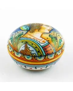 Italian small keepsake box featuring a Renaissance-style portrait handmade by Alvaro Binaglia in Deruta Italy - main image