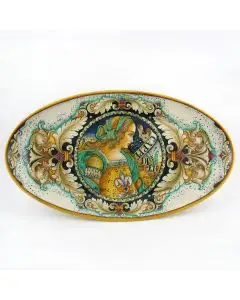 Italian wall plate platter featuring a Renaissance-style portrait of Julia Bella handmade by Alvaro Binaglia in Deruta Italy - main image