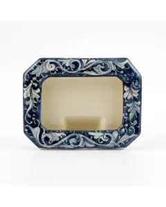 Italian hand-painted ceramic photo frame from the Rinascimento collection handmade by Ceramiche Rampini in Gubbio, Italy