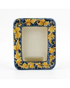 Italian hand-painted ceramic photo frame from the Rinascimento collection handmade by Ceramiche Rampini in Gubbio, Italy