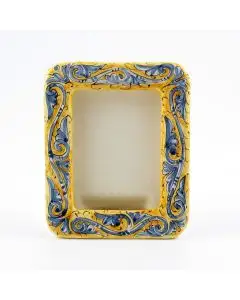 Italian hand-painted ceramic photo frame from the Rinascimento collection handmade by Ceramiche Rampini in Gubbio, Italy