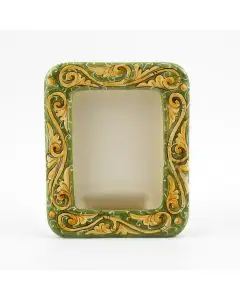 Italian hand-painted ceramic photo frame from the Rinascimento collection handmade by Ceramiche Rampini in Gubbio, Italy