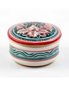 Italian hand-painted ceramic keepsake box from the Rinascimento collection handmade by Ceramiche Rampini in Gubbio, Italy