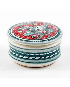 Italian hand-painted ceramic keepsake box from the Rinascimento collection handmade by Ceramiche Rampini in Gubbio, Italy