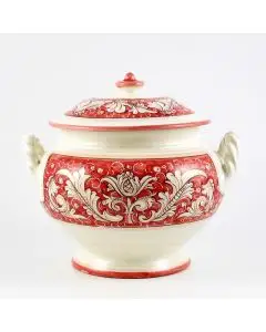 Italian soup tureen from the Rinascimento Rosa e Bianco collection handmade by Ceramiche Rampini in Gubbio, Italy