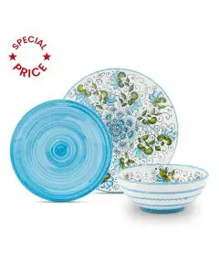 Handmade Italian 3-piece place setting Cecilia azure: dinner plate, salad & dessert plate, cereal bowl. Deruta, Italy