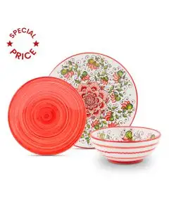 Place Setting Cecilia Bella Red 3-pcs Deruta Dinnerware - thatsArte.com