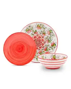 Place Setting Cecilia Bella Red 3-pcs Deruta Dinnerware - thatsArte.com