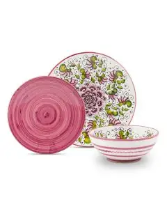 Handmade Italian 3-piece place setting Cecilia Bella Purple: dinner plate, salad & dessert plate, cereal bowl. Deruta, Italy