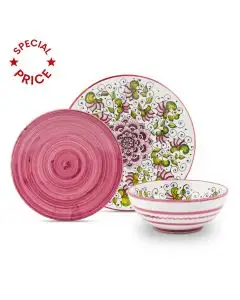Handmade Italian 3-piece place setting Cecilia Bella Purple: dinner plate, salad & dessert plate, cereal bowl. Deruta, Italy