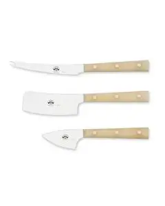 Cerimonia set of 3 cheese knives with white lucite handles handcrafted by Coltellerie Berti in Scarperia, Italy