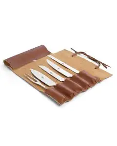 Set of 5 Kitchen Knives with Olive Wood Handles