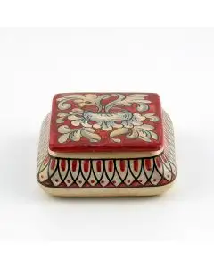 Italian red and cream keepsake box handmade by Ceramiche Magnanelli in Gubbio, Italy