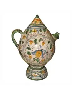 A green and golden "bummolo malandrino", a traditional jug from Sicily. It is handmade in Caltagirone, Italy. 
