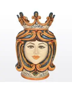 Classic Sicilian Moorish head featuring a female character, handcrafted in Caltagirone, Italy.