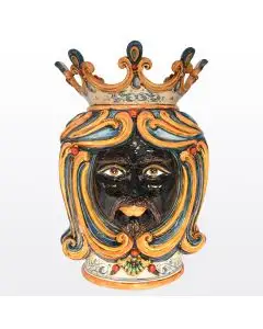 Classic Sicilian head featuring a Moorish character handcrafted in Caltagirone, Italy.