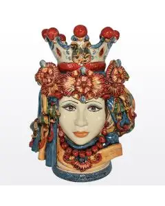 Regal Sicilian Moorish head featuring a female character, handcrafted in Caltagirone, Italy.