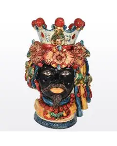 Regal Sicilian head featuring a Moorish character, handcrafted in Caltagirone, Italy.