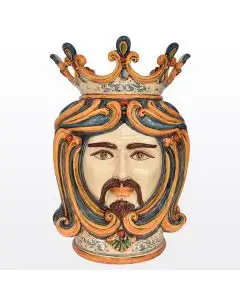 Classic Sicilian Moorish head featuring a male character, handcrafted in Caltagirone, Italy.