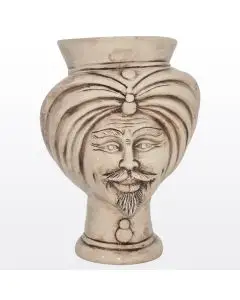 Sicilian Moorish head featuring a male character decorated in shades of antique ivory. It is handcrafted in Caltagirone, Italy.