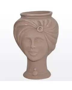 Matt tortora Sicilian Moorish head featuring a female character. It is handcrafted in Caltagirone, Italy.