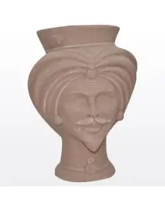 Matt tortora Sicilian Moorish head featuring a male character. It is handcrafted in Caltagirone, Italy.
