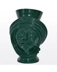 Dark green Sicilian Moorish head featuring a male character. It is handcrafted in Caltagirone, Italy.