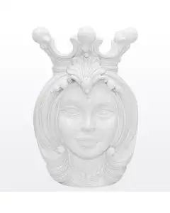 White Sicilian Moorish head featuring a female character. It is handcrafted in Caltagirone, Italy.