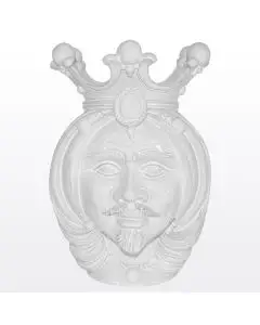 White Sicilian Moorish head featuring a male character. It is handcrafted in Caltagirone, Italy.