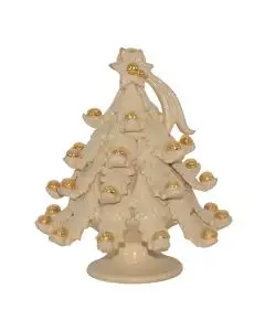 Cream and gold ceramic Christmas tree handcrafted in Caltagirone, Sicily - Italy