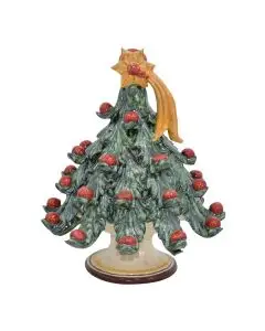 Green and red ceramic Christmas tree handcrafted in Caltagirone, Sicily - Italy