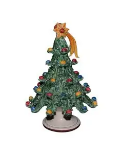 Green ceramic Christmas tree with colorful baubles handcrafted in Caltagirone, Sicily - Italy