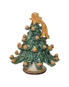 Green and yellow ceramic Christmas tree handcrafted in Caltagirone, Sicily - Italy
