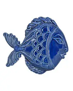 A large Italian plaque featuring a blue fish. The plaque is carefully handmade in Caltagirone Sicily, Italy