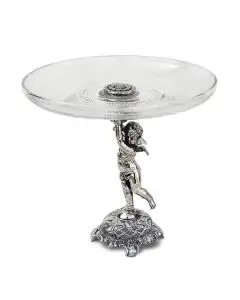 Handcrafted Italian pewter bonbon dish stand Putto by Cosi Tabellini in Brescia