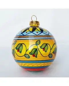Italian Christmas bauble  with tulips on a golden background. Hand-painted by D&G Design in Deruta, Italy