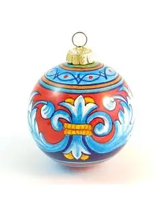 Italian Christmas bauble in geometric design. Hand-painted by D&G Design in Deruta, Italy