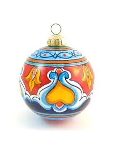 Italian Christmas bauble in geometric design. Hand-painted by D&G Design in Deruta, Italy