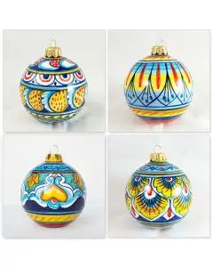 Set of four Italian Christmas ball ornaments handmade by D&G Design in Deruta