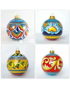Set of four Italian Christmas ball ornaments handmade by D&G Design in Deruta