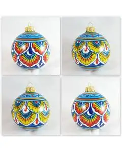 Set of 4 Christmas baubles in various geometric patterns. Handpainted in Deruta, Italy by D&G Design