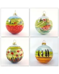 Set of 4 Christmas baubles in the Umbria design. Hand-painted by D&G Design in Deruta, Italy