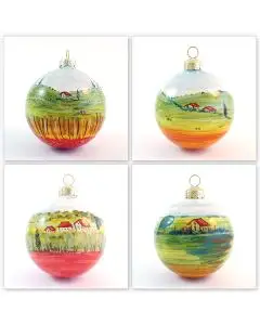 Set of 4 Christmas baubles in the Umbria design. Hand-painted by D&G Design in Deruta, Italy