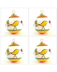 Set of 4 Christmas baubles in various geometric patterns. Handpainted in Deruta, Italy by D&G Design