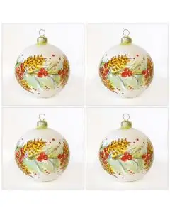 Set of 4 Christmas baubles in various geometric patterns. Handpainted in Deruta, Italy by D&G Design