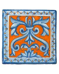Hand-painted Deruta tile dr2 by Antica Deruta, Italy. The tile is entirely handcrafted.
